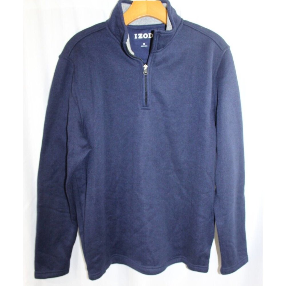 Izod Mens Blue Long Sleeve Quarter Zip Fleece Pullover M